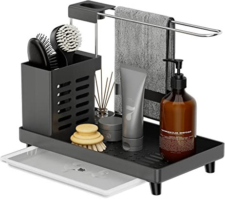 Küche Spülbecken Spüle Sink Organizer - Utensilien Korb für Küche & Badezimmer mit Abtropfschale,Klebstoff Arbeitsplatte Dual-Use Schwamm Bürste Seifenschale Halter, Für Handtücher,Handtüchern