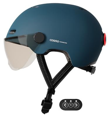 Cosmo Connected Cosmo Fusion Casque Intelligent Vélo et Trottinette avec Visière Unisex-Adult, Bleu Mat, Taille Unique