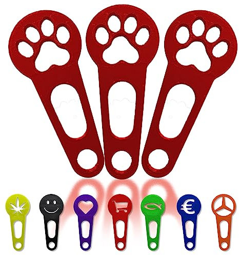 OnAir 3 x Einkaufswagenlöser zum abnehmen als Schlüsselanhänger; Einkaufswagenchip sofort abziehbar 3 Stück im Set; Handmade (Rot, Pfote)