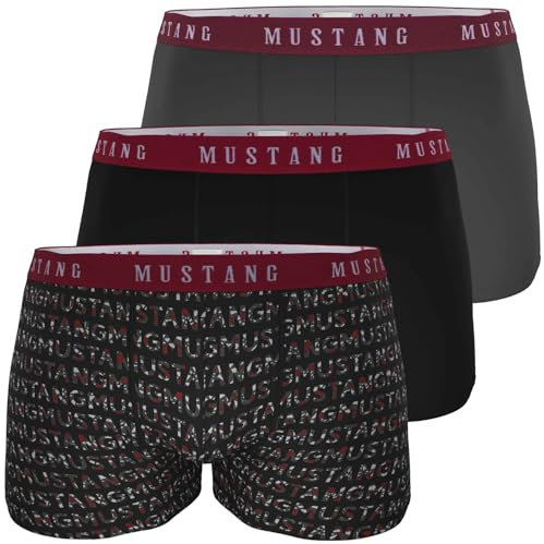 MUSTANG Herren Boxershorts Retropants 3er-Pack Schwarz/Letterprint/Anthrazit