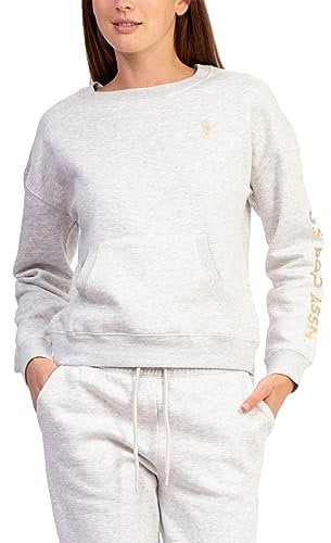 U.S. POLO ASSN. USPA Pullover mit aufgedrucktem Logo und Tasche, Haferflocken (Oatmeal), meliert, X-Large