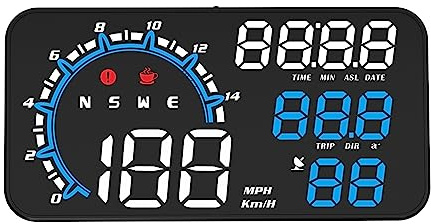 Irfora Intelligentes Head-Up-Display, 5,5-Zoll-Universal-GPS-Head-Up-Display mit Anzeige von Geschwindigkeit, Höhe, Fahrzeit, Datum, Uhr und mehr in Blau und Weiß