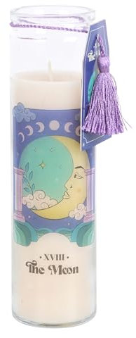 Celestial Dreams: Moon Violet Tube Candle with Aesthetic Moon Tarot Card Design - Violet Scented, Floral Fragrance, Social Media-Worthy Aesthetic Home Decor