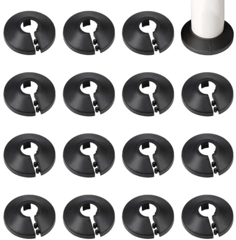 SYEYCW 15 Pcs Black Radiator Pipe Covers, 15 mm Plastic Radiator Pipe Covers, Pipe Collars Split Plastic Lightweight Escutcheon Cover Plate, Radiator Pipe Collars for Wall Pipe Tube Decoration