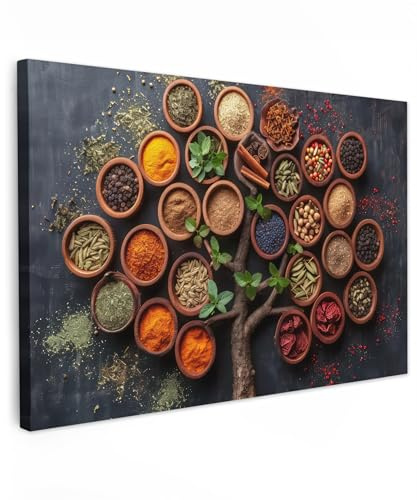 MuchoWow© Leinwände Wall Decoration Bilder für die Wand Schlafzimmer Deko | 90x60 cm - Pictures Canvas Painting Wanddekoration Wohnzimmer Kräuter - Baum - Küche - Kochen