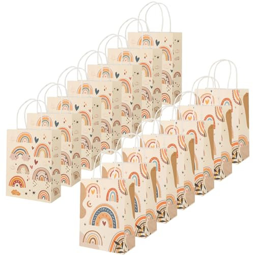 ZEFAN 14 Stück Geschenktüten, Boho Papiertüten, Bunte Geschenktüten Kindergeburtstag, Papiertüten mit Henkel für Geburtstage, Hochzeiten, Babytaufen