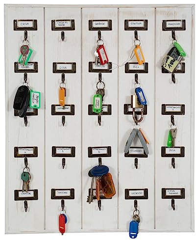 Biscottini Porte clé murale 25 crochets en bois L50 x PR5 x H60,5 cm – Porte-clés murales – Tableau porte-clés – Porte-clés mural pour entrées