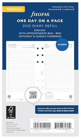 Filofax Personal DAY PAGE ENGLISH APPOINTMENTS 2025