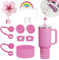 Stanley Cup Accessories Set Including 6 Pcs Silicone Spill Proof Stopper, 2 Pcs Straw Cover Cap for 9-10 mm Straws, 1 Pcs Silicone Boot for Stanley Cup Stanley 40oz & 30oz Tumbler (Peony)