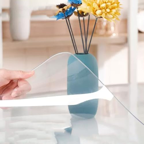 Mantel Transparente De Plástico De 2 Mm,Borde Biselado De 60°,Protector De Mesa Rectangular,PVC Impermeable Oficina Escritorio Mesa Cristal Mantel Protector,90X90cm