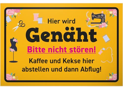 DankeDir! Hier wird genäht - Kunststoff Schild 30 x 20 cm - Partydeko Nähen Geburtstagskarte Geschenkidee - Frauen Nähzimmer Nähmaschine Freundin Geburtstagsgeschenk Geschenk Geburtstag