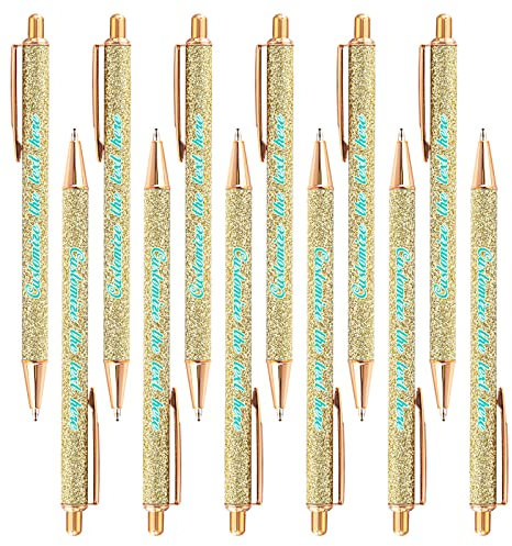 Personalisierter Kugelschreiber mit Text - Personalisierter goldener Kugelschreiber - Schwarze Tinte - Angenehmes Schreibgefühl - Niedlicher Glitzerstift für Lehrer, Klassenkameraden - 300 Stück