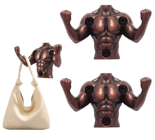 XHIPY 2 PCS Muscular Man Heavy Duty Wall Hooks, Double Prong Coat Hooks Wall Mounted for Hanging Coats，Towel，Backpack，Hat, Coffee Mug (Red copper)