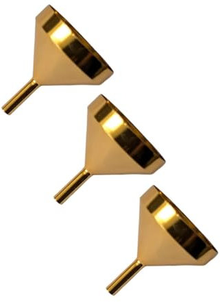 3 x Small Metal filling funnels, Mouth Diameter 2.5cm with very Thin Spout DIAMETER OF MOUTH 2.5CM LIQUIDS, PARFUMS, Small Bottles & Liquid - Liquids (GOLD)