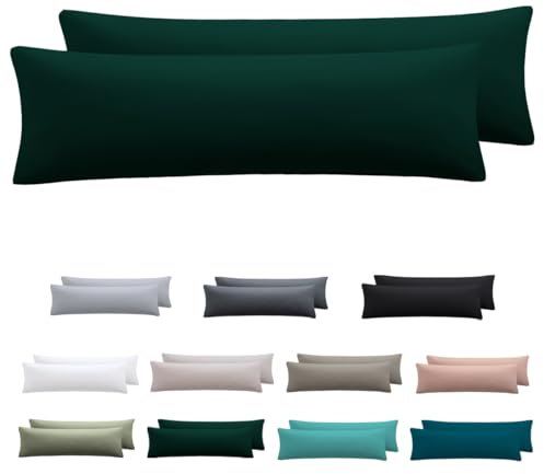 Nesture Seitenschläferkissen Bezug 40 x 145 2er Set - Kissenbezug 40x145 cm Dunkelgrün, 100% Mikrofaser kopfkissenbezug mit Reißverschluss, Weich und Bügelfrei