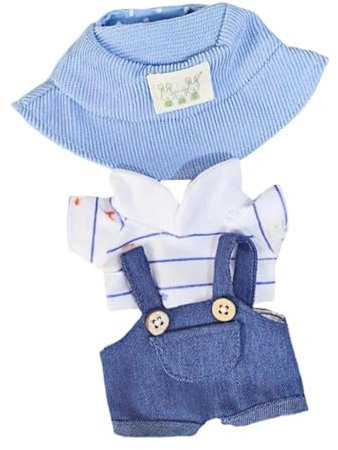 Puppenkleidung aus Plüsch, Puppenkleidung für 15–17 cm große Puppen, Foto-Requisiten, Kostüme, Anziehsachen, modische, süße Kleidung für Kuscheltiere, Blaues T-Shirt mit Streifen