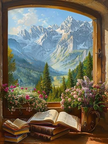 Reofrey Diamond Painting Zubehör Fenster, Full Dril Landschaft Diamant Painting Bilder Set Diamant Malerei Vollbohrer, Kreuzstich Erwachsene Stickerei Crystal Strass Foto Craft Für Wall Home 30X40cm