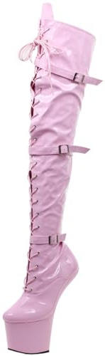 RJXGECUF Tacchi Donna Stivali al Ginocchio Senza Tacco Alto 20cm Vernice Allungata,pink-44