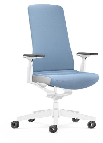 Interstuhl Bürostuhl Pure Interior Edition - Der Schreibtischstuhl der Sich an Gewicht und Bewegung anpasst - ergonomische Smart-Spring Technologie - Made in Germany (4D-Armlehne, Hellblau | Weiß)