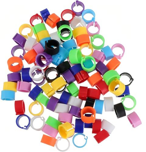 JEYORZY Huhn Bein Ringe,100 Stück GeflüGel FußRinge mit bunter, BrieftaubenfußRing TaubenfußRing, Kleiner GeflüGelfußRing, Geflügelring Kunststoff Beinringe, zufällige Farbauswahl (8mm)