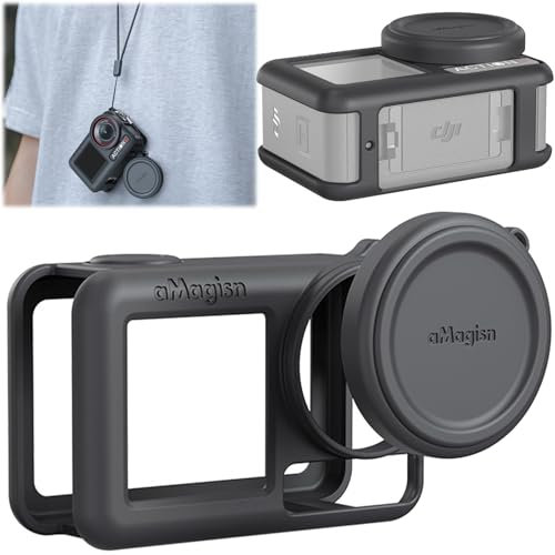 Honbobo Schutzhülle für DJI Osmo Action 5 Pro, Silikon Hülle +Objektivdeckel Abdeckung +Umhängeband, Schutzdeckel Objektivschutz Schutz Zubehör für DJI Osmo Action 5 Pro