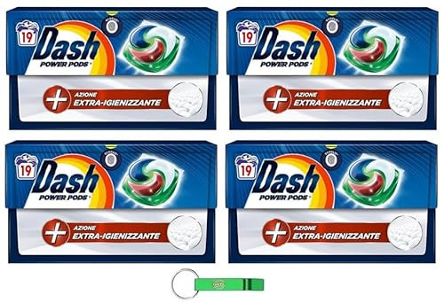 4x Dash Power Pods Waschmaschine Waschmittel in Kapseln, 19 Waschgänge, Extra-Hygiene + Beni Culinari Kostenloser Schlüsselanhänger