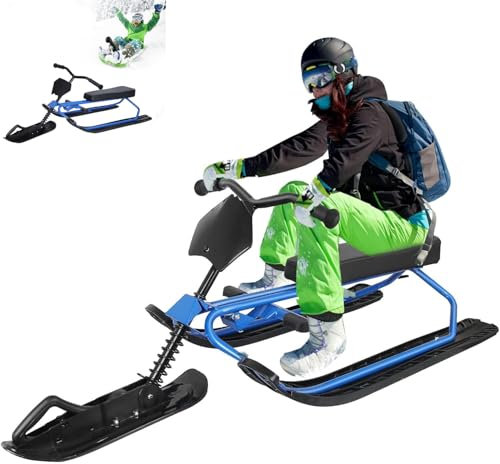 Lenkschlitten,Schlitten Rodel Laneetal Kufenschlitten,Lenkrad gepolsterter Sitz Mit 3-Positionen-Einstellung,Automatisches Zugseil Lenkschlitten mit 2 Fußbremsen