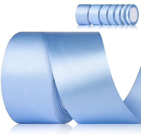 Fyshird Geschenkband Blau 50mm x 22m Schleifenband Hochzeit Satinband Hellblau Breit Polyester Bänder zum Basteln Dekoband für Geburtstag DIY Geschenkverpackung