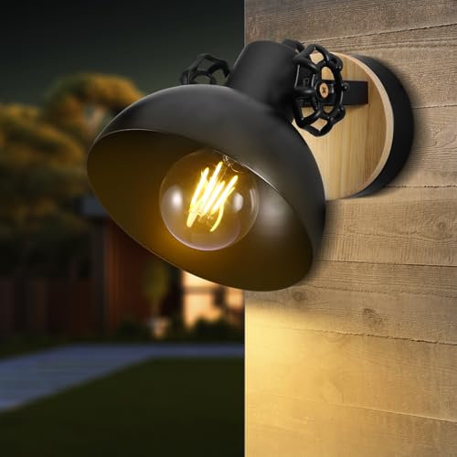 PZJFH Wandlampe Vintage,Industrial Wandlampe Retro E27 Schwarz Lampenschirm,Wandlampe Vintage Eisen Loft Dekorative Lichter Beleuchtung Von Esszimmer Küche Hotel Bar Cafés Flur (Runden)