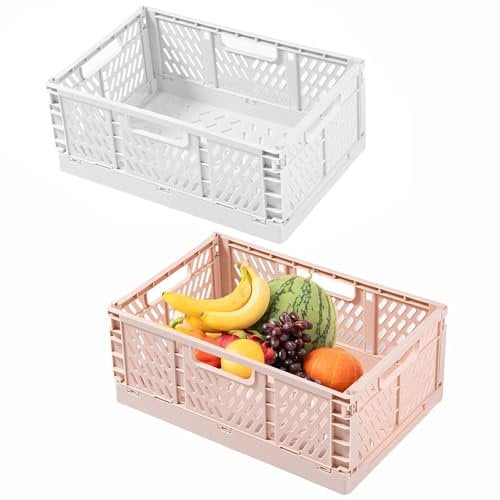 UOSIWYA Collapsible Storage Box, 2 PCS Folding Crate Stackable Storage Boxes Plastic Storage Basket Stacking Storage Boxes Desktop Basket Organiser for Office Kitchen Bathroom 30*20*12.5cm