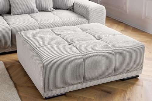 Riess Ambiente Moderner Hocker - ELEGANCIA - 110cm - Champagner beige Cord - Fußhocker Sitzhocker