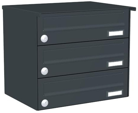 KNOBLOCH Briefkastenanlage | Aufputz | 3-Fach | Anthrazit RAL 7016 | waagerecht | optional 2. Namensschild & 3 Schlüssel