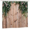 Garden Outdoor Shower Curtain, Wooden Fence Fresh Spring Greens Flowers and Leaf Plant on Wood Board, Bathroom Tub Decorative, Waterproof Polyester Bath Shower Curtain with 12 Hooks, 180x180cm