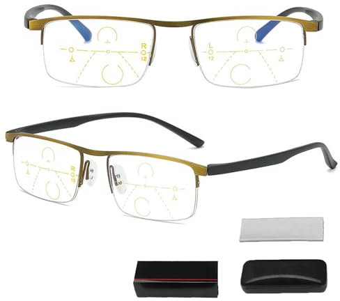 ZGYOZMNG Intelligente Blaulichtfilter Gleitsichtbrille Zoom Brille, Smart Glasses Zoom Brille Progressive Anti Automatischer Fokusanpassung Mit Brille Box für Herren Damen (Gold 300)