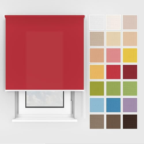 Estika Tenda a rullo con foratura - 120 x 220 cm - Colore: Rosso, per montaggio a soffitto e a parete, 25 colori, adatta per interni, protezione visiva per finestre e porte del balcone