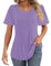 Cuptacc Camiseta Mujer Cuello Redondo Plisado Manga Globo T-Shirt Verano 2025 Top Elegante Lila Claro Talla S 34-36
