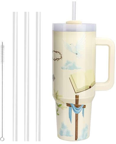 WALLFID 40oz Thermobecher aus Edelstahl, Vakuum-Isoliert mit Deckel, 3 Strohhalmen und 1 Strohhalm Bürste, Für Heiß- und Kaltgetränke, Ideal für Kaffee, Tee, Smoothies und Mehr(Himmlischer Kelch)
