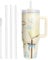 WALLFID Vaso Térmico de 40oz de Acero Inoxidable con Aislamiento al Vacío, Tapa, 3 Pajitas y 1 Cepillo para Pajitas, para Bebidas Calientes/Frías, Ideal para Café, Té, Batidos y Más(Cáliz celestial)
