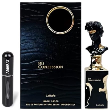 His Confession Original Eau De Parfum, arabisches Parfüm für Herren, langanhaltend, inkl. Zerstäuber, Noten von Vanille, Bernstein, Patschuli und Tonka Beans