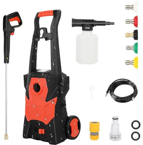 Pressure Washer, 1400W 75bar 300L/h Electric Jet Washer, Pressure Washer with 4 Adjustable Spray Nozzle, Detergent Nozzle, 10M High-Pressure Hose, High Power Washers for Garden/Yard/Cars