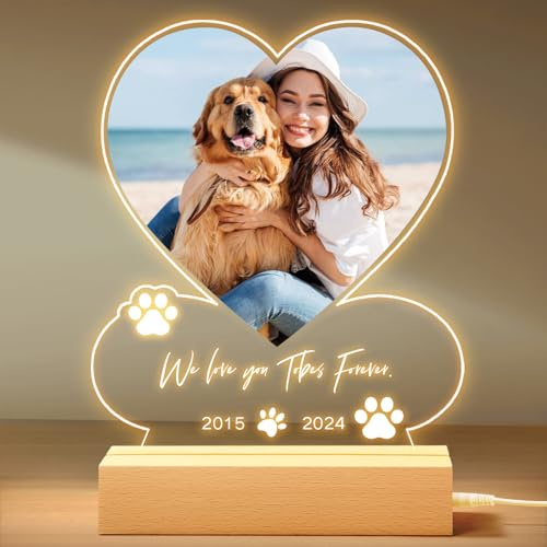 NIBESSER Personalisiert Gedenktafel für Haustiere Erinnerung LED Acrylglas mit Foto Hundandenken Geschenke Foto Nachtlampe Haustier Bilderrahmen für Katze und andere Haustiere Tiere