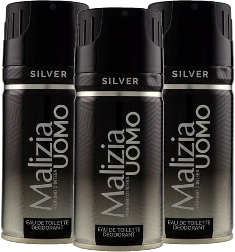 Malizia Uomo Profumo d’Intesa Deodorante Spray 150 ml – Eau de Toilette Maschile, Fragranza Intensa e Duratura, Freschezza per Tutto il Giorno (Silver 3 Unità)