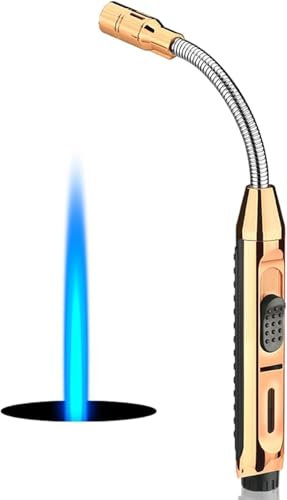 ibforcty Fackel Feuerzeug mit Feuerschloss, Sichtbarer Brennstoff Fenster Feuerzeug Einstellbare Jetflamme für Grill Kerze Küche BBQ Feuerwerk (Butan nicht enthalten)