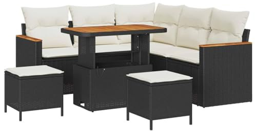 vidaXL Gartensofa-Set mit Kissen 8 pcs Schwarz Poly Rattan, Moderne Gartenlounge, strapazierfähiges Rattansofa, UV-beständige Materialien, Flexible Terrassengestaltung