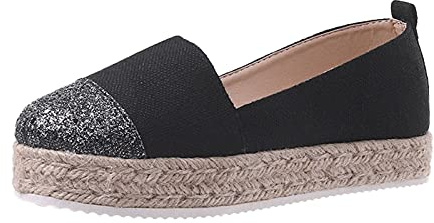 Générique Pantoufle Femme ete Chaussures OrthopéDiques Femme éTé Chaussures à Corde de Casual tissées en Toile de Couleur Plate- Solide pour Femmes décontractées pour Femmes Confortable Le Noir 37