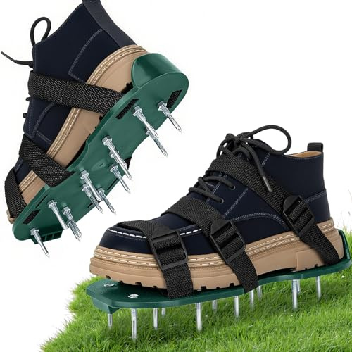 Griwuut Lawn Aerator Shoes Dual Straps On Instep Heavy Duty Spiked Aerating Sandals Effective Aerating Universal Size Pre-Assembled for Lawns Yard Patio Garden Grass (Green)
