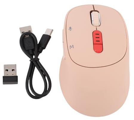Fockety AI -Sprachmaus, drahtlose Computermaus mit Integriertem Mikrofon für Chatgpt, Übersetzung von Sprachtypisieren, Echtzeit -Transkription, 3 Geräteschaltung, Ergonomisches (Hell-Pink)