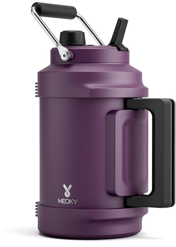 1 Gallon Insulated Water Bottle for Sports: Meoky 128 oz Triple Wall Vacuum Stainless Steel Water Jug - Top and Side Handles, Cold for 48 Hrs, 2-in-1 Straw and Spout Lid, Leak Proof for Hiking (Plum)