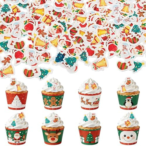 100 Stück Tortendeko Weihnachten Essbar, Zuckerfiguren Weihnachten, Zuckerdekor weihnachten, Kuchen Deko WeihnachteN, Streudeko Weihnachtens
