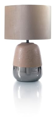 AQA DESIGN Accessori casa Lampada da Tavolo, Base Realizzata in Ceramica Colore Rosa Cipria, Paralume in Tessuto Effetto Velluto Colore Rosa Cipria - Rosa - 22x22x45 cm